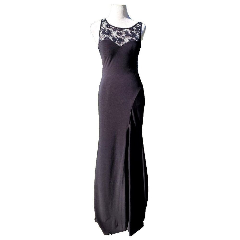 X by Xscape Womens 6 Black Lace Bejeweled Gown Dress‎ High Slit Y2k 90s Mermaid